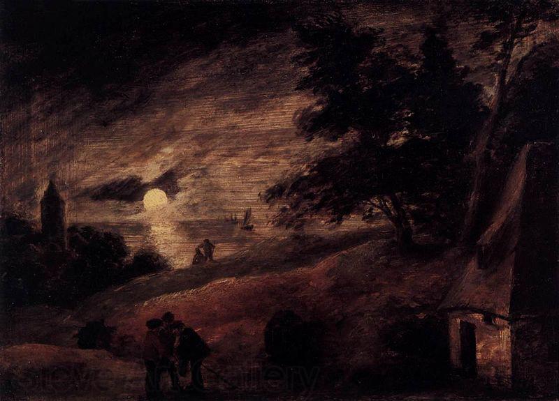Adriaen Brouwer Dune Landscape by Moonlight Norge oil painting art